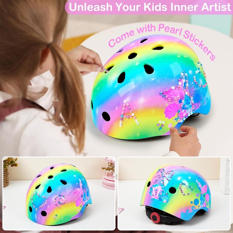 FIODAY Toddler Bike Helmet Kids Helmet Knee Pads and Elbow Pads Set Adjustable Protective Gear Set with DIY Stickers for Girls Age 3-5-8 Years - Image 4
